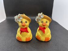 2 Vintage Figural Bell Yellow Girl Duck Porcelain Bisque Giftco picture
