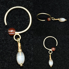 Ancient Roman Gold Earring with Agate Stone Inlay Circa 1st - 3rd Century AD picture