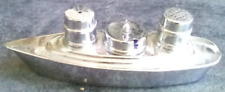 METAL  SHIP  SALT PEPPER SHAKER  WITH SPOON 20X7X7CM STAMPED CHROMED AMERICAN picture