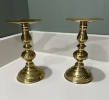 Vintage  Hosley Solid Lacquered Brass Pillar Candle Holder 6.5”x3.75” Pair Art picture