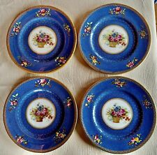 Rare Antique Royal Doulton Blue 9-inch Porcelain Plates With Gold Trim, Set Of 6 picture