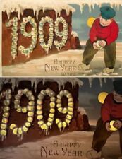 Hold to Light Die Cut HTL New Years Boy with Snowballs 1909 Year Date Postcard picture