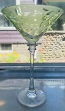 Micheal Weems Green Elise Martini Glass Frosted Scroll Wafer Stem Barware Rare picture