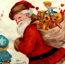 1907 Copyright Embossed Christmas Postcard Old Santa With Child And Toys picture