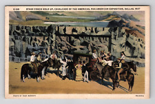 Postcard Linen TX Stage Coach Hold Up Rangers Bandits Horses View Dallas Texas picture
