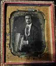1/6 Daguerreotype Handsome Man Playing Accordion 1840s 1850s Goatee Beard picture