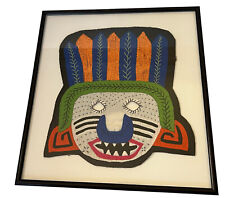 Vintage Older Kuna Mola Folk Art Mask Hand Sewn Fabric Art Professionally Framed picture