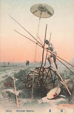 Japanese  Postcard  Summer Season Man Walking Water Wheel Irrigation c 1907  Z2* picture
