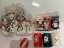 8 Lot Vintage Holiday Christmas Candles Unused Snowman Candy Cane picture