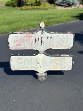 Antique City Street Signs Double Tiered 2 Streets Rotating Salvage Metal Vintage picture