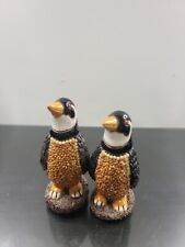 Pair Hand Crafted Penguin Figurine Ceramic & Birdseed Folk Art Figure picture