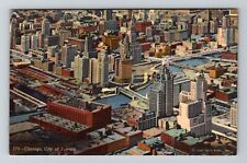 Chicago, IL-Illinois, Aerial View Of Downtown Skyscrapers , Vintage Postcard picture