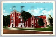Muncie IN Indiana Postcard Library and Auditorium Ball State Teachers College picture