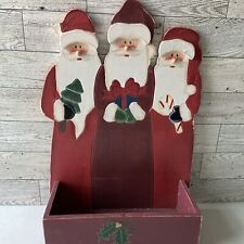 Santa Christmas Card Holder Wood Bin Painted Decor Hang Table Top 14” picture