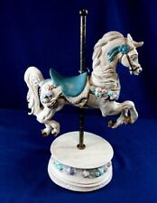 HUGE 13 3/4 inch x 9 inch  CARSOUEL WHITE HORSE WITH PLATFORM TURQUOISE SADDLE  picture