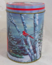 Lindy Bowman Red  Cardinal bird Christmas Tin Snow Scene barn With Sled & Wreath picture