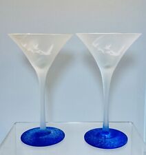 2 Frosted Grey Goose Martini Glasses Blue Cobalt Base Set picture