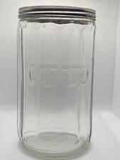 Antique Vintage 1920s Era Ribbed Glass Metal Lid 7” Hoosier Coffee Jar Canister picture
