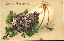 Easter egg orange ribbon purple flowers embossed mailed c1910 picture