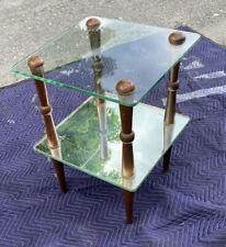 Gilbert Rohde Cloud End Table Glass w Walnut, 2 Tier, Mirror Shelf  18” X24”H picture
