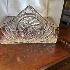 Vintage Handcut Etched Lead Crystal Glass Napkin/Letter/ Holder Pinwheel Design picture