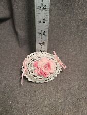 VTG Hand Crocheted Starched Lace Egg with Crocheted Pink Rose Easter Egg  picture