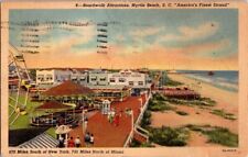 Vintage 1949 Boardwalk Attractions Myrtle Beach SC South Carolina Linen Postcard picture