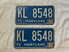Vintage 1971 Maryland License Plates- 2 Plate Set picture