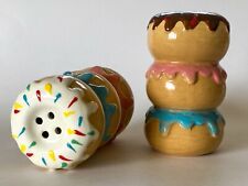 Novelty Sprinkled Donut Salt & Pepper Spice Shakers Unused Pink Blue Bakery Fun picture