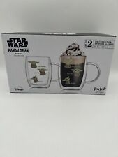 JoyJolt Awake Grogu Coffee Mug Set of 2 Double Wall Mug. 13.5oz Large Clear  picture