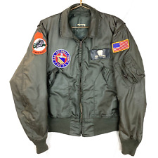 Vintage Us Navy Rotc Bomber Flyers Jacket Lined Size Medium Full Zip Green picture