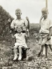 V11 Photograph 1938 Boys Pushing Girl Sister On Swing Set picture