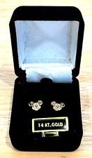 VINTAGE DISNEY MICKEY MOUSE 14K GOLD EARRINGS BUTTERFLY BACK ORIGINAL BOX picture