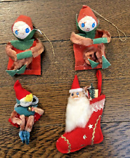 Vintage Chenille Spun Cotton Pixie Elf Fairy Santa Christmas Ornaments picture