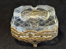 Vintage Glass Ashtray  with ormolu filigree metal footed base Hollywood Regency picture