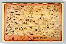 Mitchell SD-South Dakota, Map Of State In Corn Palace, Antique Vintage Postcard picture