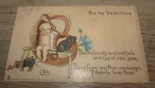 Antique 1906 Raphael Tuck & Sons Valentine’s Day Postcard Dachshund Pretzel E Cu picture