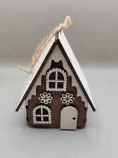 Cost Plus 7/2019 Wood Wooden  Brown Pitched Roof House Christmas Tree Ornament picture