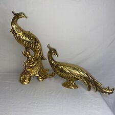 Vintage Syroco Gold Pheasant Peacocks 13” Mid Century Bird Figurines, 1-Pair VGC picture