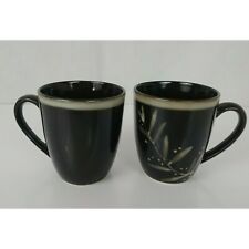 2 Essential Home Floral Dark Brown Coffee Mug Cup 15oz Ceramic Pottery picture