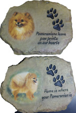 Vintage EARL SHERWAN Cute Pomeranian Dog Etching Wood Wall Plaque Art ~USA 2 pac picture