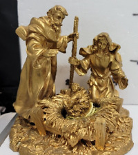 Nativity Gold Resin  Manger Scene Christmas JESUS- MARY- JOSEPH picture