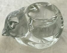 Vintage Indiana Glass Heavy Sleeping Cat Candle Holder picture