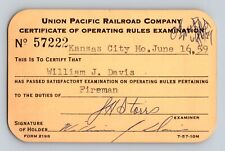1959 Union Pacific Railroad Co Certificate of Operating Rules Exam Fireman Signs picture
