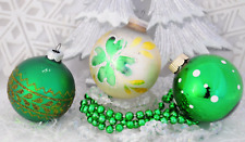 St. Patricks Day Four Leaf Clover Glass Ornament & 2 Christmas Ornaments picture
