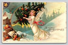 c1910 Old World Angel Carrying Tree Apples Christmas P382 picture