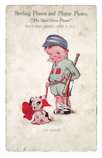 c1900 Sterling Player Pianos Trade Card Baseball Uniform Boy Dog Mascot Derby CT picture