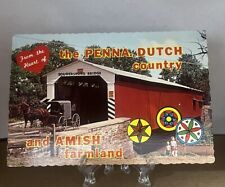 Postcard Cont Lancaster PA~Amish Horse & Buggy @ Soudersburg Covered Bridge picture