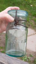 c1910 Leotric One Pint, Aqua Glass Fruit Jar, Ground Lip, Lightning Lid picture