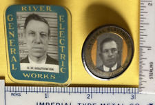 2 Vintage General Electric Co Employee ID Badges, River Works & Schenectady NY picture